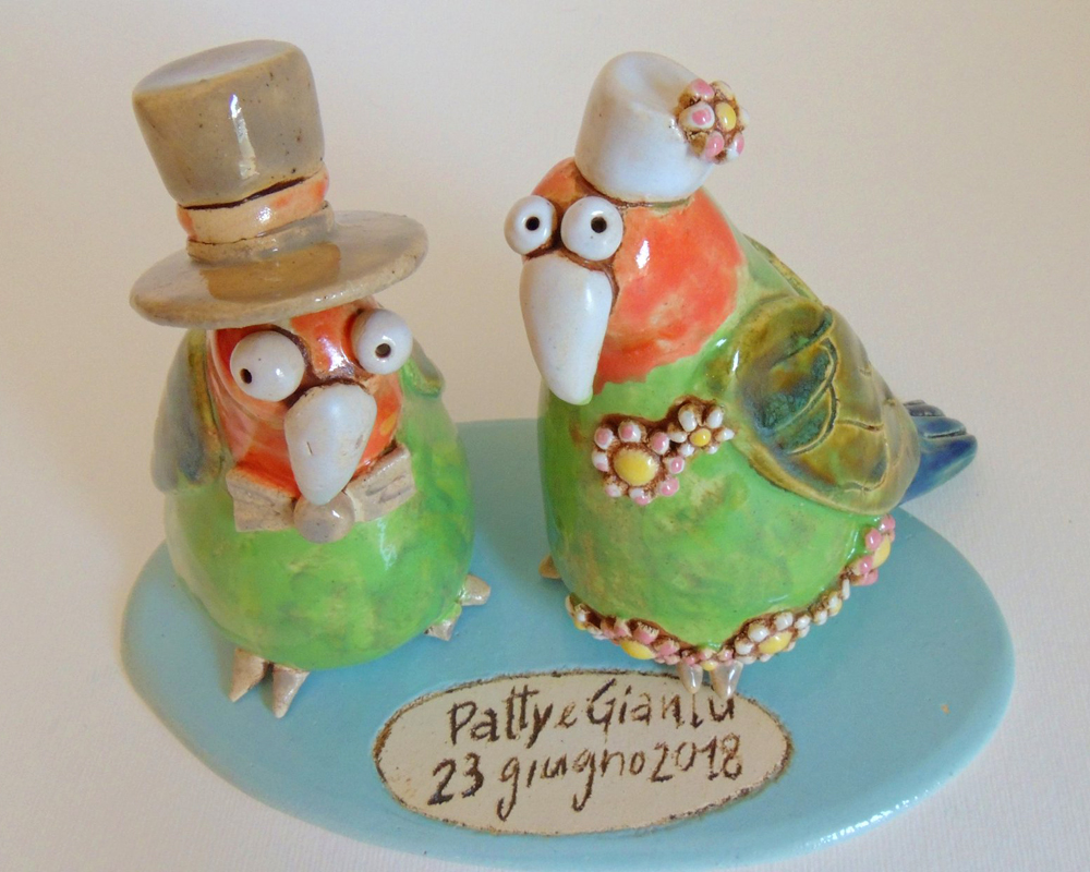 cake topper piccioni greta filippini oca ceramica artistica ferrara