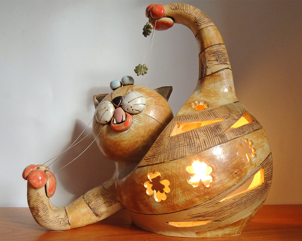 greta filippini oca ceramica artistica ferrara lampada gatto filo